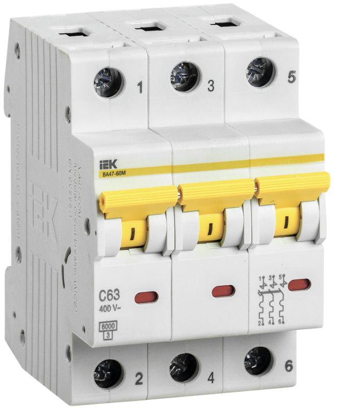 Выключатель автоматический модульный 3п C 63А 6кА ВА47-60M IEK MVA31-3-063-C