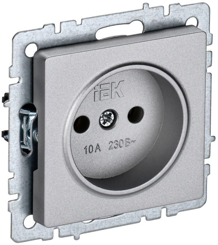 Розетка BRITE РС10-1-0-БрА 10А без заземл. без защ. шторок алюм. IEK BR-R10-10-K47